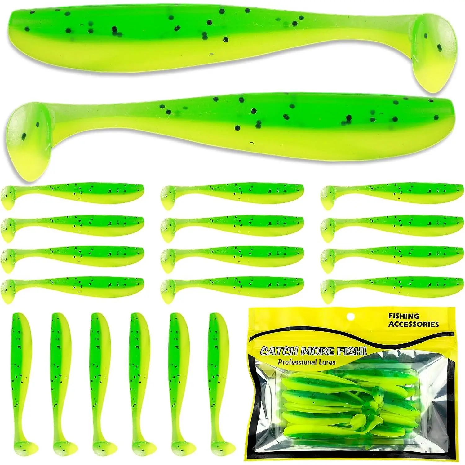Soft Plastic Paddle Tail Swimbaits Pack of 20 – 2.7" Soft Plastic Fishing Lures with Extra-Large Tail for Lifelike Swimming Action – Freshwater & Saltwater