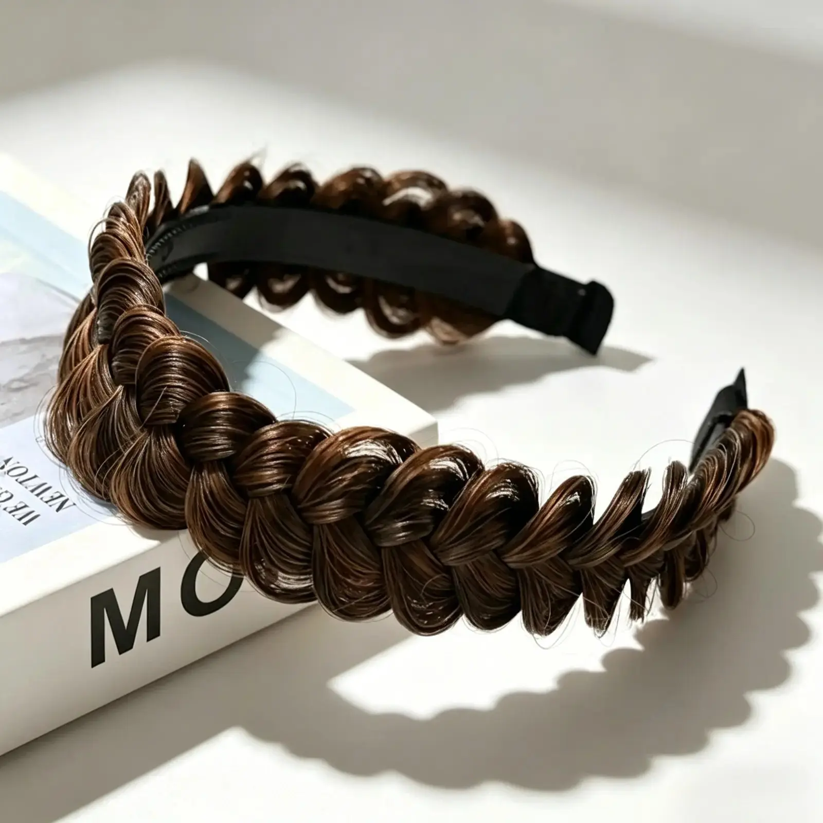 Handmade Braid Hair Band, Real Hair Voluminous Top Spiral Hair Scrunchie. Stylish fishbone braid design, soft natural hair accessory for women, perfect for daily hairstyle styling, casual looks and party makeup matching.