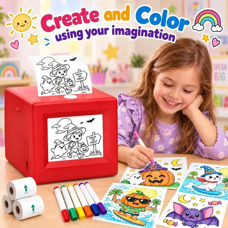 AI sticker printer: voice driven sticker machine box, creative mini printer, suitable for log, sticker and craft enthusiasts, AI voice interactive one word imaging mini thermal printing portable pocket printer