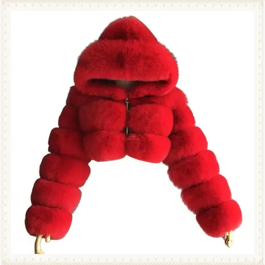 Loose Women Jacket  Fashion Autumn Winter Faux Cropped Coat Fluffy Zip Hooded Warm Short Jacket
