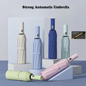 Fully-Automatic Umbrella 12k Strong Windproof, UV Protection, 190t Pongee Fabric, Plastic Handle, Durable Outdoor Rain Gear