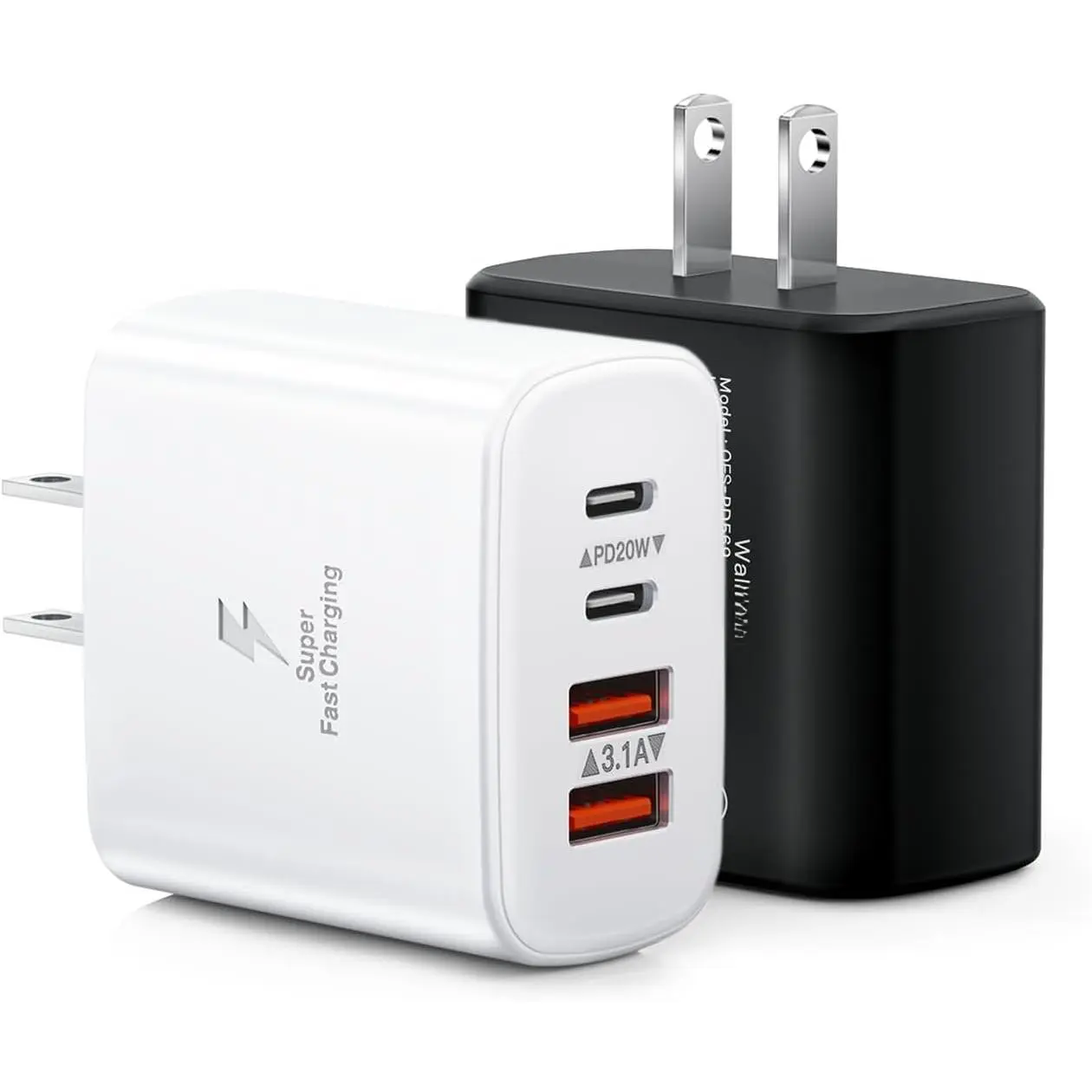 40W USB C Charger Black, 2-Pack USB C Wall Plug   Block, 4-Port PD+QC Power Adapter Multiport Brick Type C Box  Charger Block for  17/16/15/14/13/12/11/Pro Max, , iPad