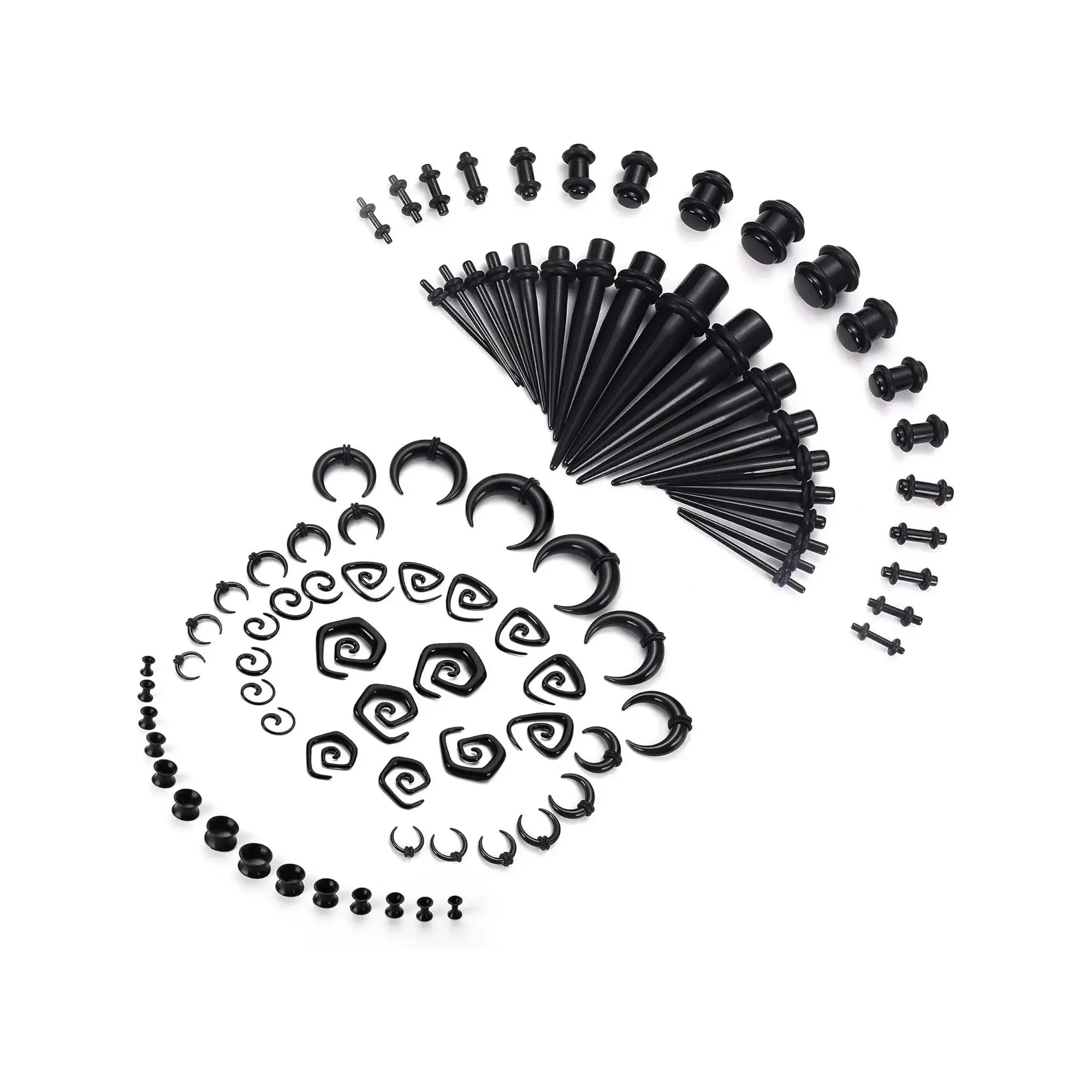1 Set Ear Stretching Kit Acrylic Tapers and Plugs Spiral Tapers Silicone Tunnels Ear Gauges Expander Set Ear Stretching Starter 14G-00G Body Piercing Jewelry Set Body Piercings Set