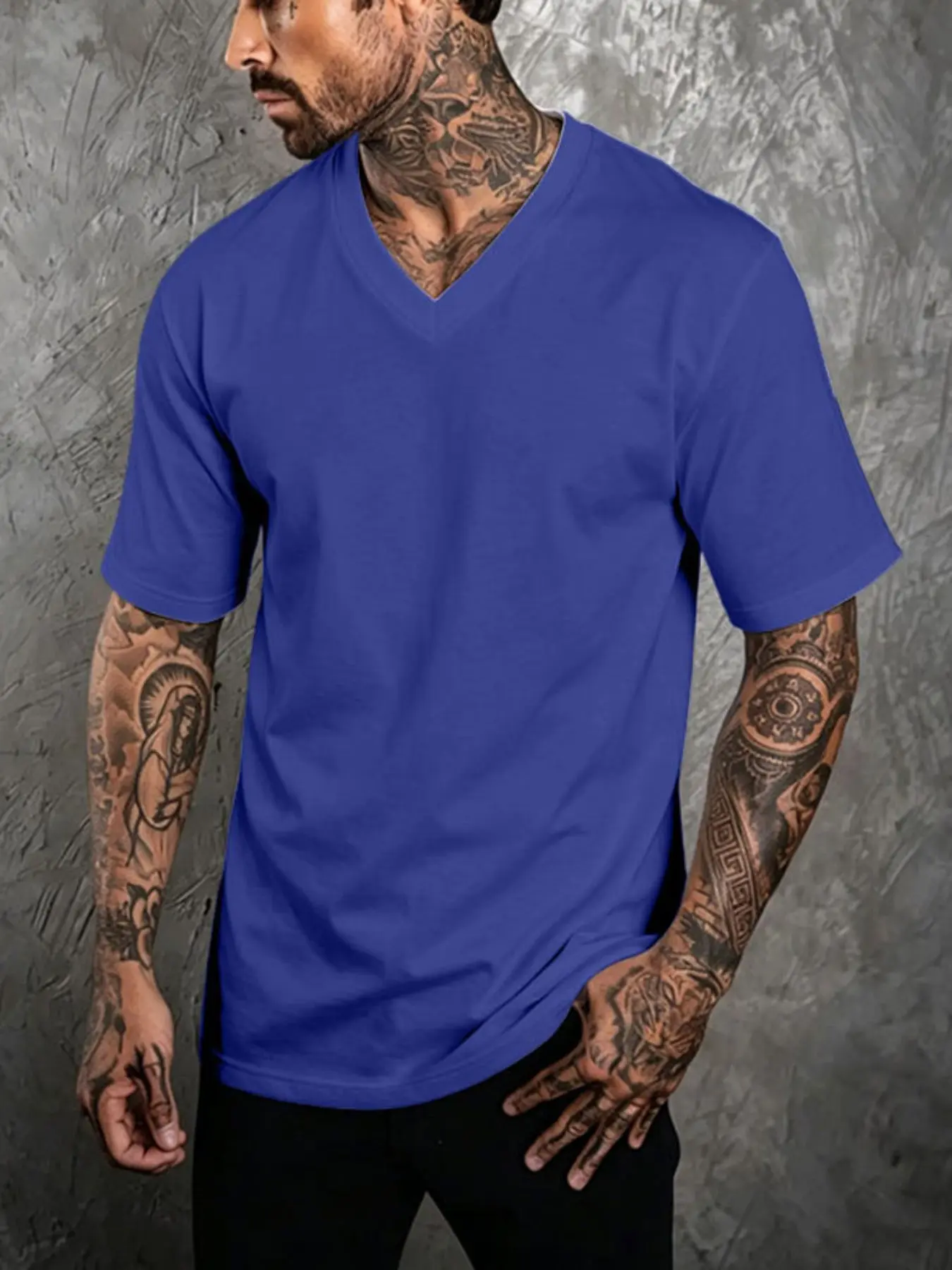 Men's Plain V-Neck Short Sleeve T-Shirt, Casual Loose-Fit Menswear Cotton Top, Soft Comfortable Daily Wear, Ideal for Commute and Fitness