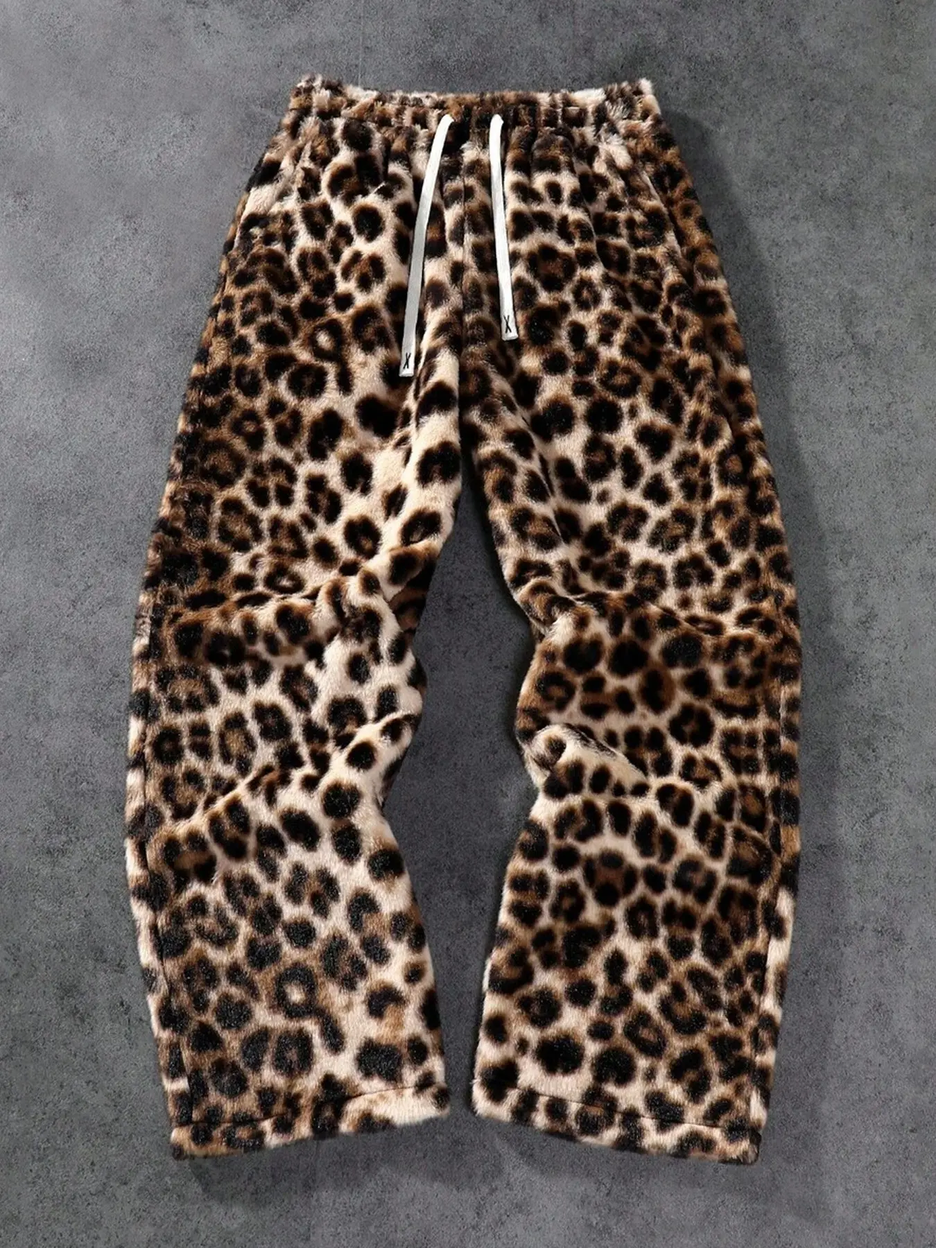 Men's Leopard Print Loose Pants, Street Style, Winter Fleece Sports Pants, Drawstring Waist Sweatpants, Multiple Options, Elastic Waist, Wide Leg Knit Jumpsuit, Casual