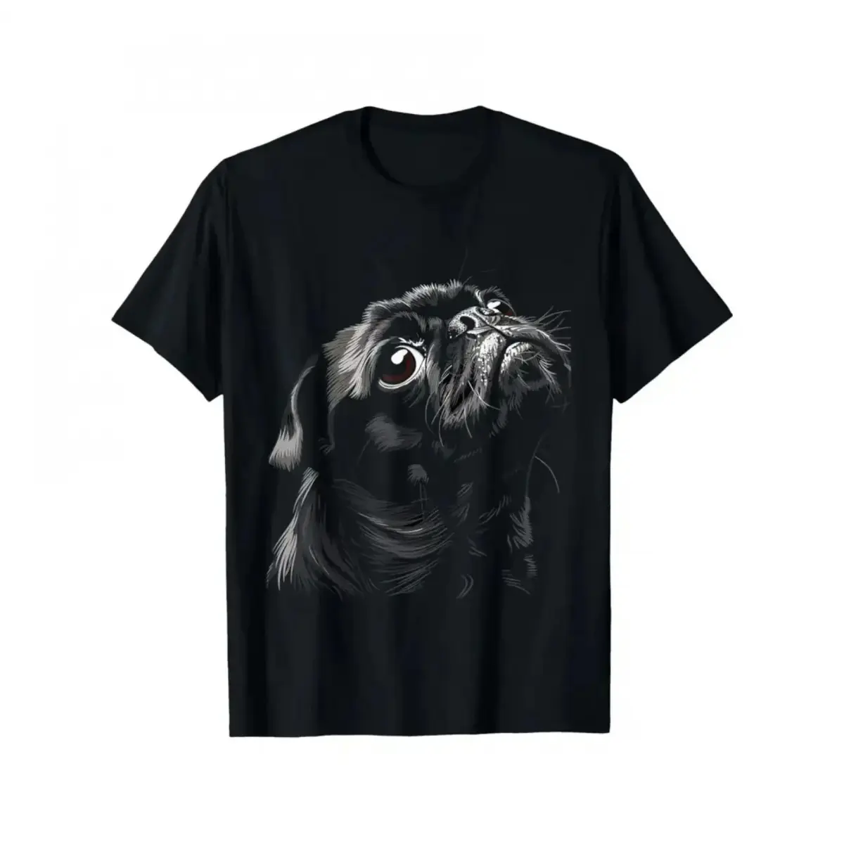 Men's & Women's Black Pug Graphic T-Shirt - % Cotton Soft Round Neck Short Sleeve, Funny Pug Face Design with Expressive Eyes, Regular Fit Comfortable Stretch Fabric, All-Season Casual Wear, Cute Pug Lover Gift for Dog Lovers (Halloween/Christmas/Thanksgi