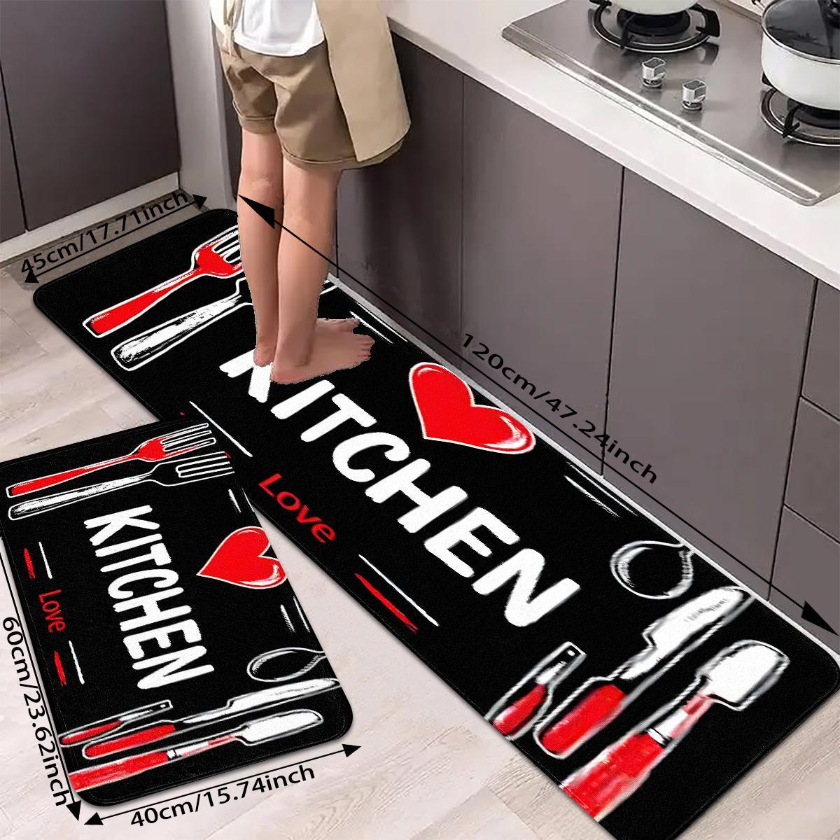 Kitchen Floor Mat, Kitchen Themed Pattern Kitchen Rugs, Non-slip Kitchen Mat, Decorative Carpet for Home Kitchen Dining Room