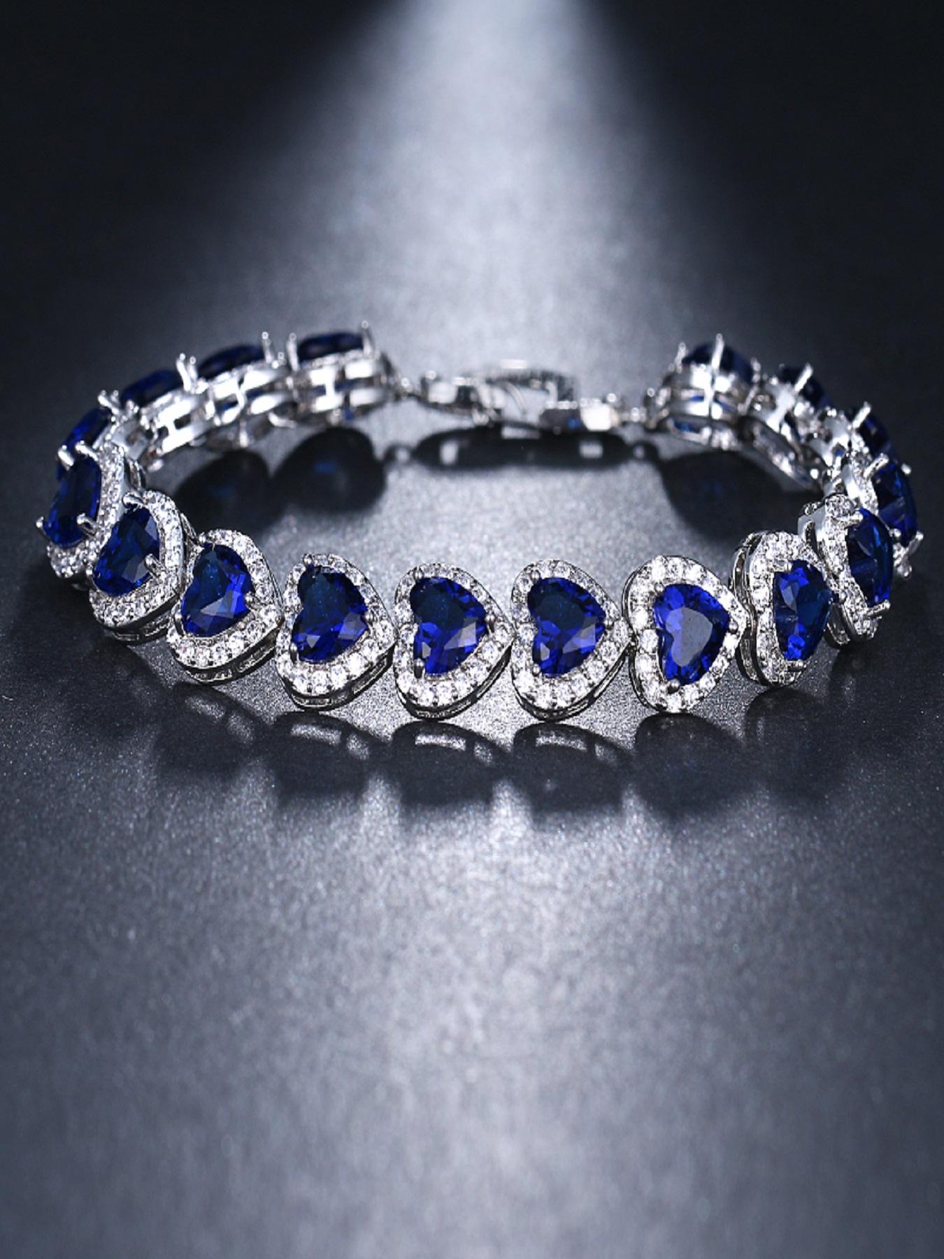 Women's Elegant Colorful Heart Shaped Zircon Decor Bracelet, Exquisite Trendy Bracelet, Fashionable Jewelry for Women & Girls As Gift, Heart Design Bracelet, Heart Charm Bracelet