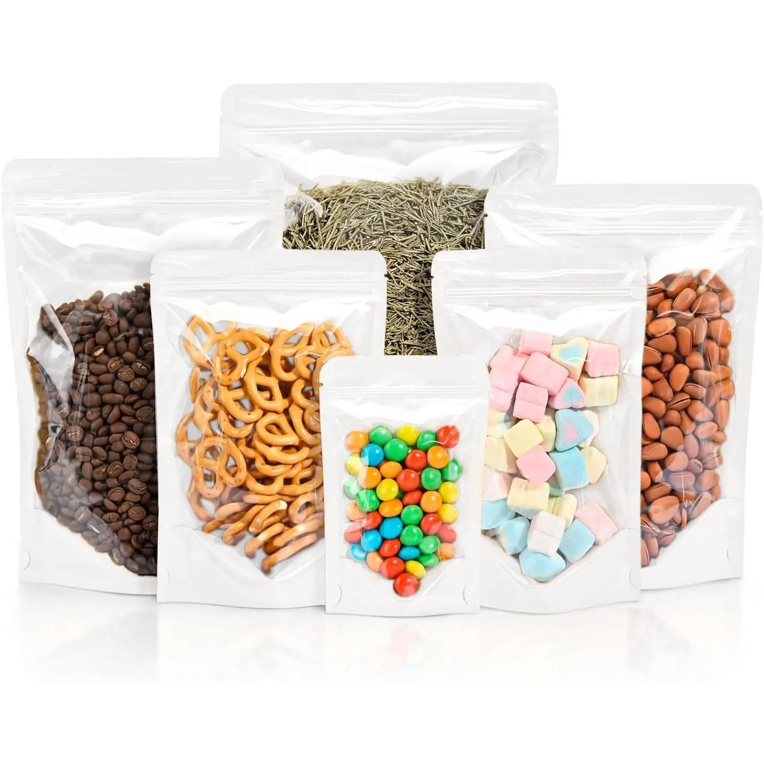 100 count Resealable Bags, Clear Front Pouches, White, 3.5" x 5.5" | Stand Up Pouches With Window Resealable Zipper  Storage
