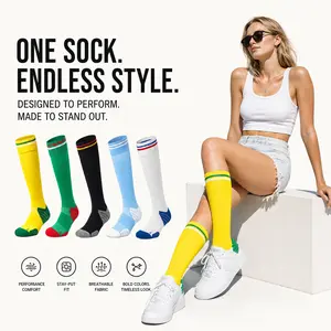 JUPICHUBI Women's Striped Knee-High Compression Socks - Cushioned Athletic Tube Socks for Daily Styling, Workout, and Active Support - Breathable Knit