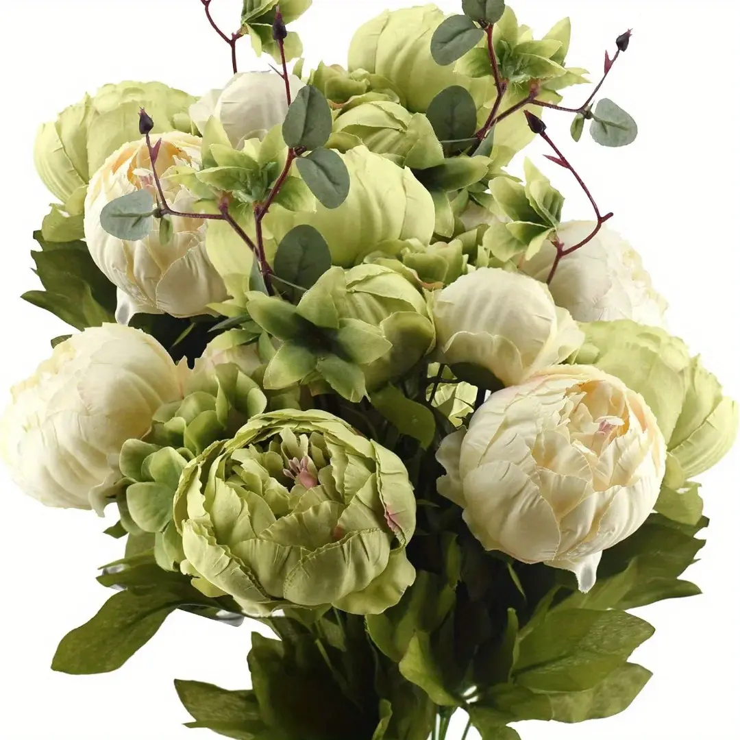 1pc Large Realistic Blooming Artificial Peony Bouquet, Decorative Arrangement Artificial Flowers (Includes 13 Stems with Green Buds) for Weddings, Home/Office Decor, Wedding Centerpieces