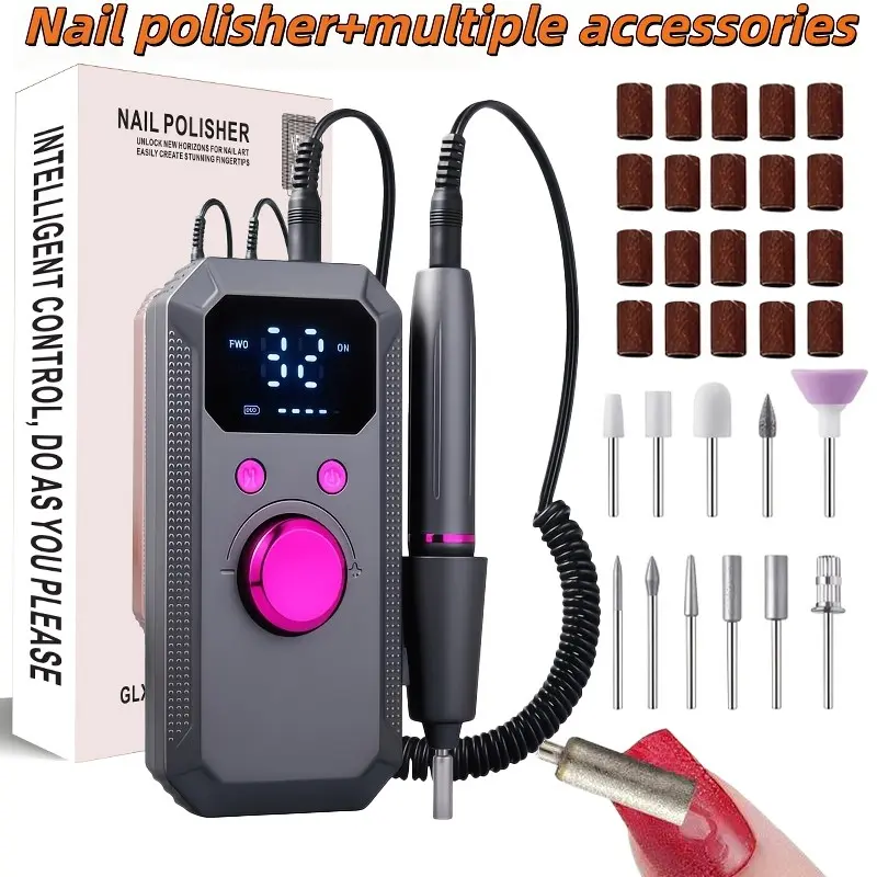 Electric Nail Drill Set Nail Grinding Tool Rechargeable USB, 32 Speed Adjustable, Portable Pedicure & Manicure Tools, Includes Files & Pusher Rods, Home Salon Use, Nail Care Tool