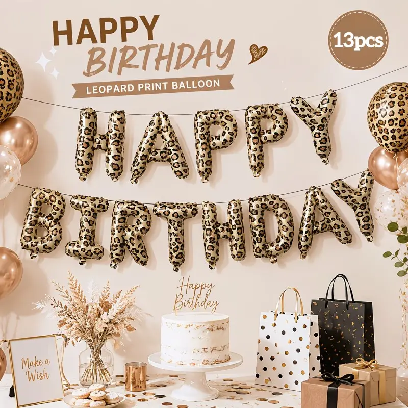 13pcs Leopard Print Happy Birthday Balloon Set, Base with Classic Leopard Pattern, Vintage Party Decorations