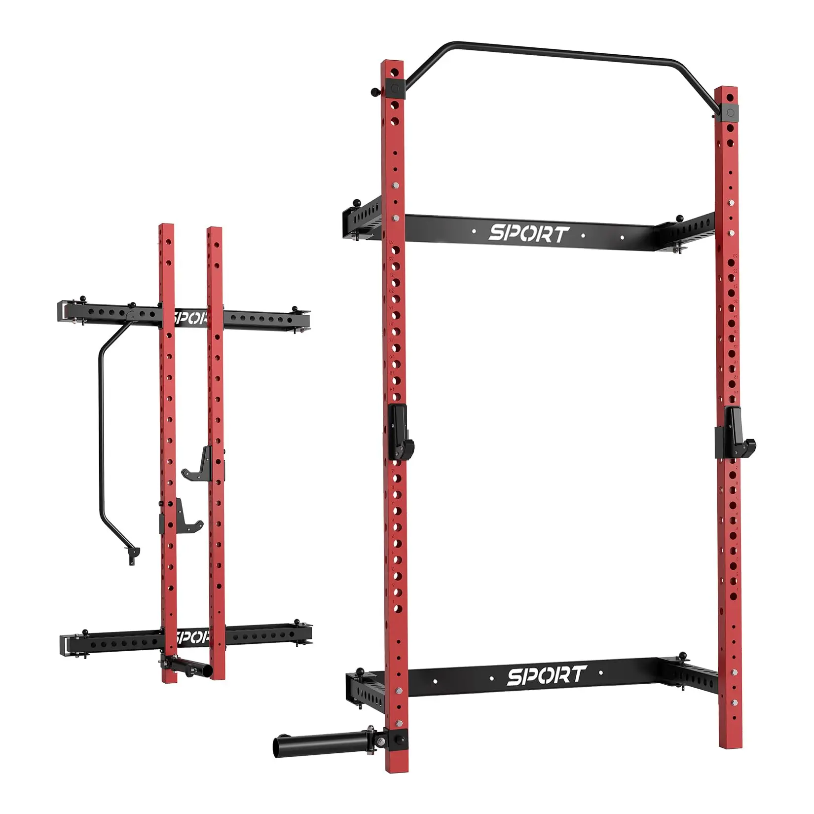 Garvee Folding Weight Lifting Rack for Home Gym, 2.36x2.36in Frame Wall-Mounted Space-Saving Design with Pull Up Bar, J Hooks, Landmine Attachments, 1000 lbs Cap.