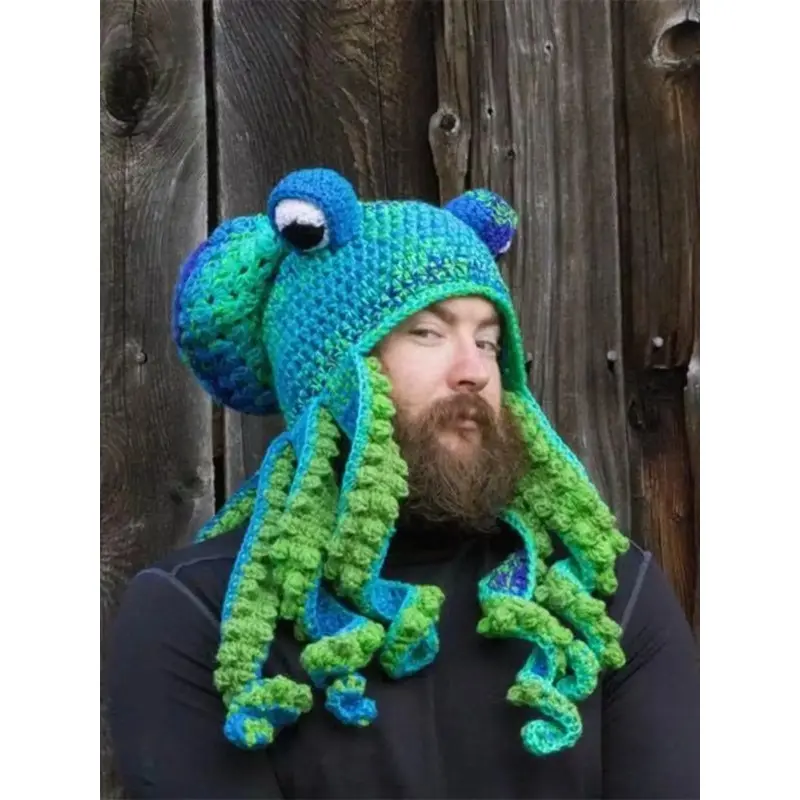 Octopus Hat Halloween Party Prank Squid Head Covering Warm Knit Cap Couple Hats Funny Comedy Hat, Fun and Spooky Party Accessories Costume Accessory for Adults
