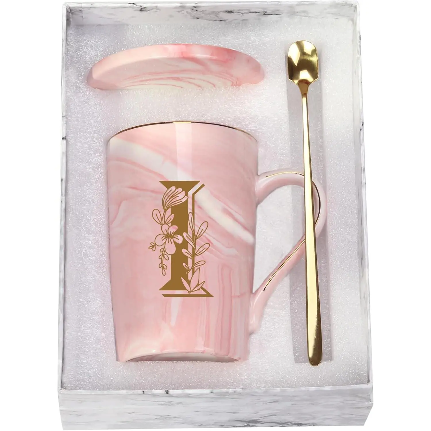 14 Ounce Letter I with Flower Personalized Initial Mugs, Novelty Coffee Mugs for Women, Bridal Shower Gifts, Women's Initials Gifts, Dishwasher Safe, ,  Use