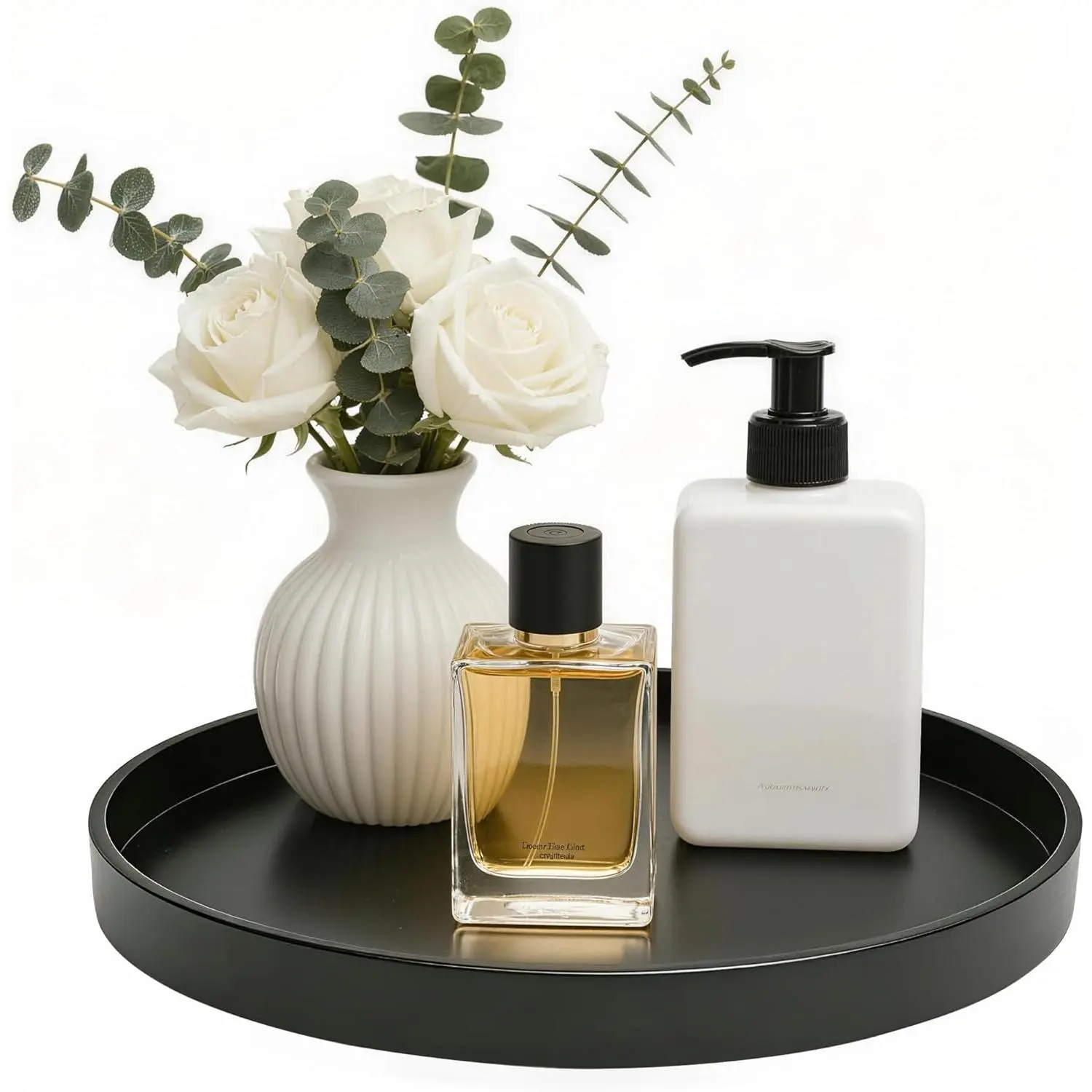 Bathroom Vanity Tray, 1 Pack 9" ABS Black Round Vanity Trays for Bathroom Counter, Dresser Decor Trays for Perfume, Candles, Keys, Kitchen Countertop Organizer, Decorative Tray Soap Holder