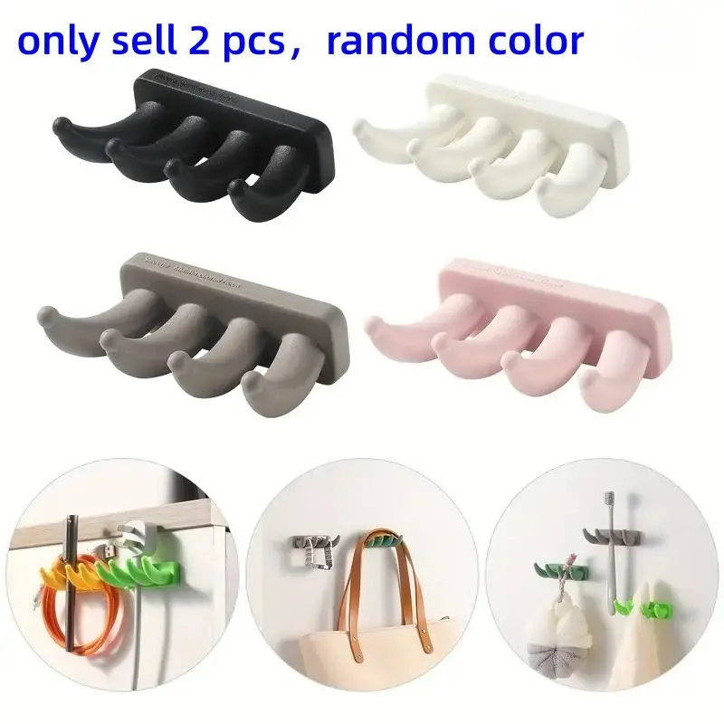 2-Pack Silicone No-Drill Hooks, Waterproof Bathroom Kitchen Wall Mounts, Easy Install, for Towels Keys Razor Toothbrush Earphones, Creative Gift