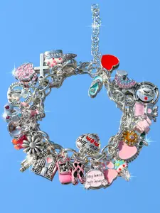 Vintage Heart Flower Charm Bracelet, Retro Cross Bag Bracelet, Cute Cherry Cocktail Coconut Bracelet, Fashion Jewelry Accessory, Alloy Chain Bracelet, Exquisite Bracelet, Floral Charm Bracelets