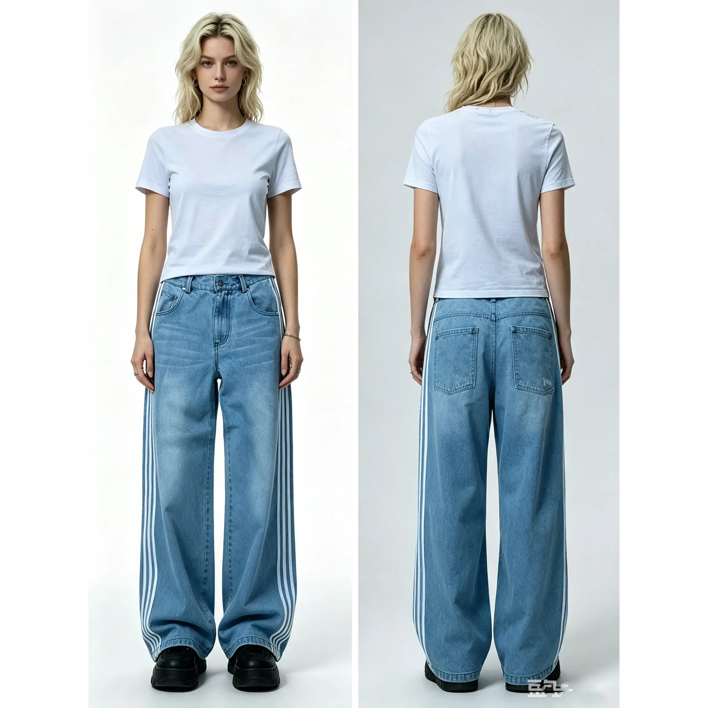Y2K Vintage Striped Patchwork Embroidered Baggy Jeans| Loose Wide-Leg Floor-Length Denim Pants for Women| Retro Streetwear Trousers Bottoms Fashion