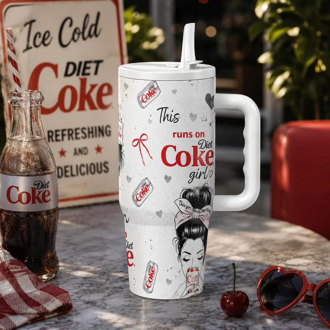 1 Pc 40oz Insulated Mug With Handle And Straw Lid, Leak Proof Thermal Mug, Travel Mugs Insulated For Hot And Cold, Keeps Hot 12 Hours Cold 24 Hours, Smut Book Club Dark Rose Heart Print, Gift For Women Men, Valentine Car Cup