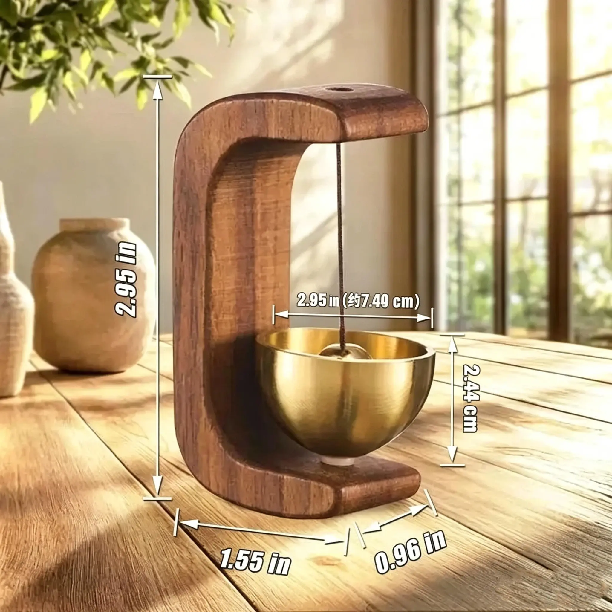 Wooden Doorbell Chime, Magnetic Pure Copper Entry Door Bell, Bell for Door, No Drill Mount, Natural Solid Wood, Decorative Home Decor, Housewarming Gift
