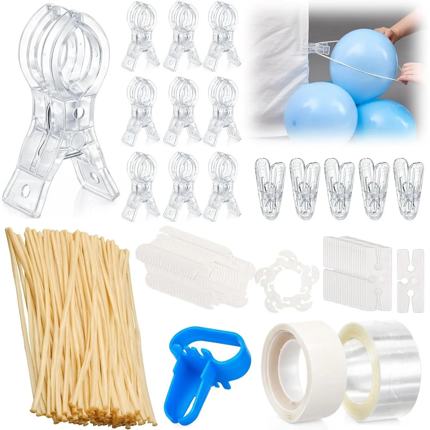 108 Pcs Balloon Arch Kit, 10 Clear 3.5 Inch Clips, 50 Clear 260 Balloons Coordinated Connectors and Tying Tools for Medium Displays, Faster Attachment, Balanced Spacing, and Organized Event Setup