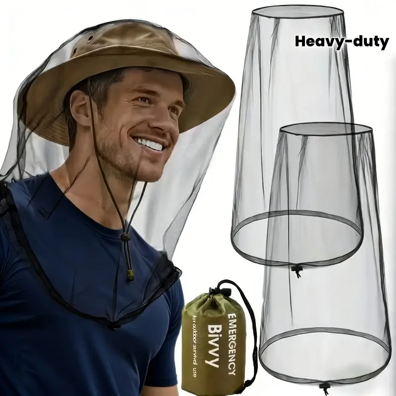 3 Pack Mosquito Net Extra Large Head Net with Face Cover Fine Mesh Insect Protection Heavy Duty Bug Net Breathable Anti Mosquito Fly Gnat Net Compatible with Hat for Camping Fishing Hunting Hiking Outdoor Travel with Storage Bag