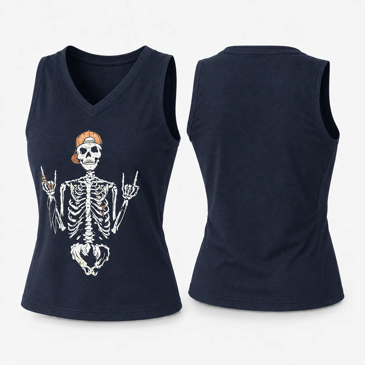 Women's Skull Print Lightweight Tank Top - Comfortable Breathable Crew Neck Sleeveless Vintage Streetwear Rock Style Everyday Piece for Summer Casual, Festival Party