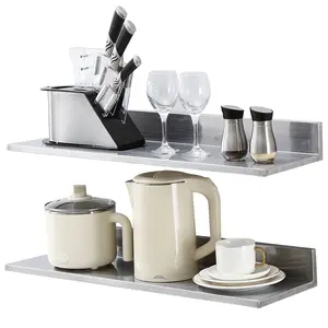 【DealsForYouDays】VEVOR 2-Pack 8.6"x30" Stainless Steel Wall-Mounted Floating Shelves, with Backsplash, 44 lbs Load Capacity Heavy-Duty Storage Racks for Restaurant, Kitchen, Home