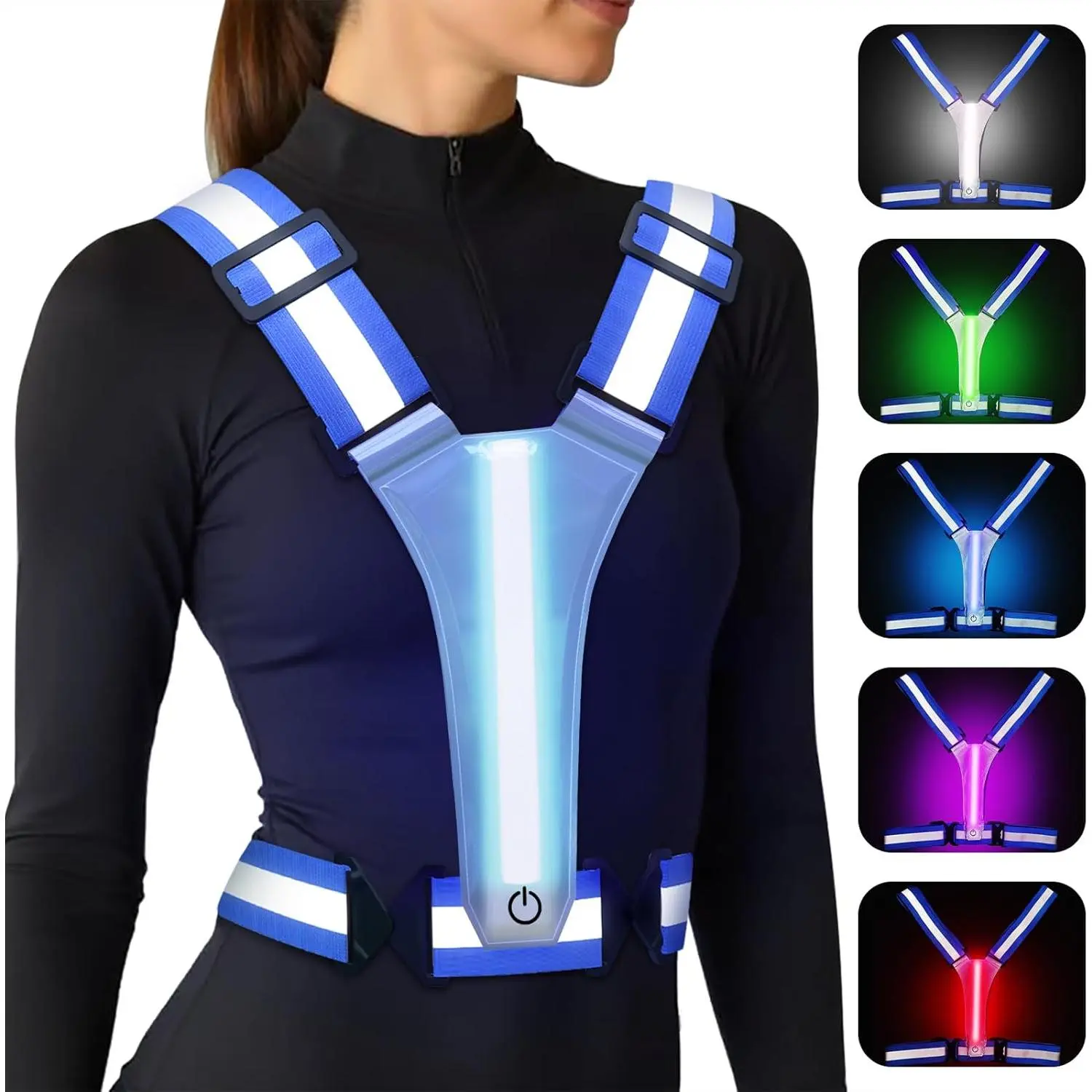 Unisex Rechargeable LED Luminous Reflective Vest - Adjustable Size for Kids, 5-Color Lights, Night Running Biking High Visibility Gear, Night Visibility
