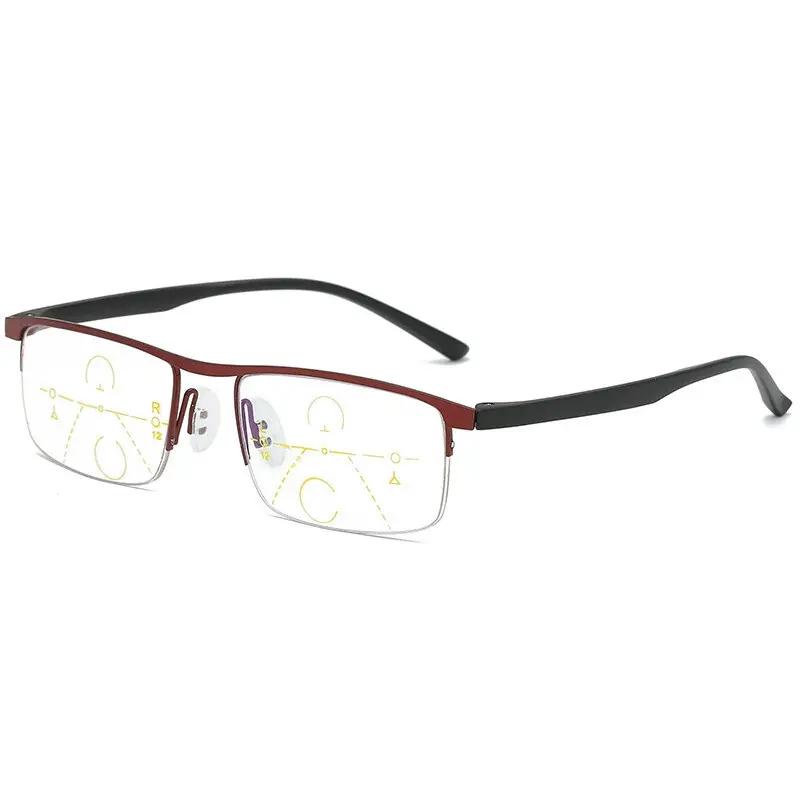 2-for-1 progressive bifocal reading glasses, ultra-light, flexible anti-glare, +1.0 to +4.0 prescription, semi-rim rectangular design, unisex, includes eyeglass case