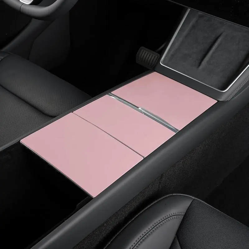 Pink 3Pcs Electrostatic Adsorption Silicone Center Console Cover Fit Tesla Model 3 Highland 2024-2025 / Model Y Juniper 2025-2026, Interior, Anti-Fingerprint