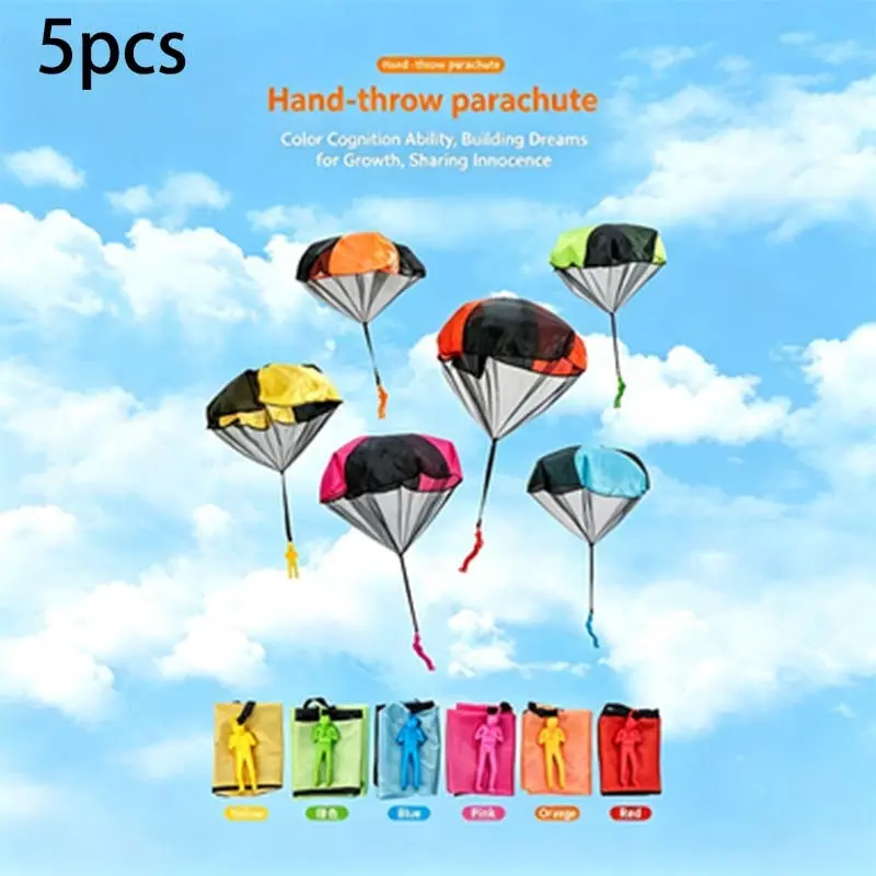 5pcs Hand Thrown Parachutes, Battery-Free Mini Doll Outdoor Flight Toy, Portable Multi-Color Parachute, Ideal for Yard, Beach, Park Activities