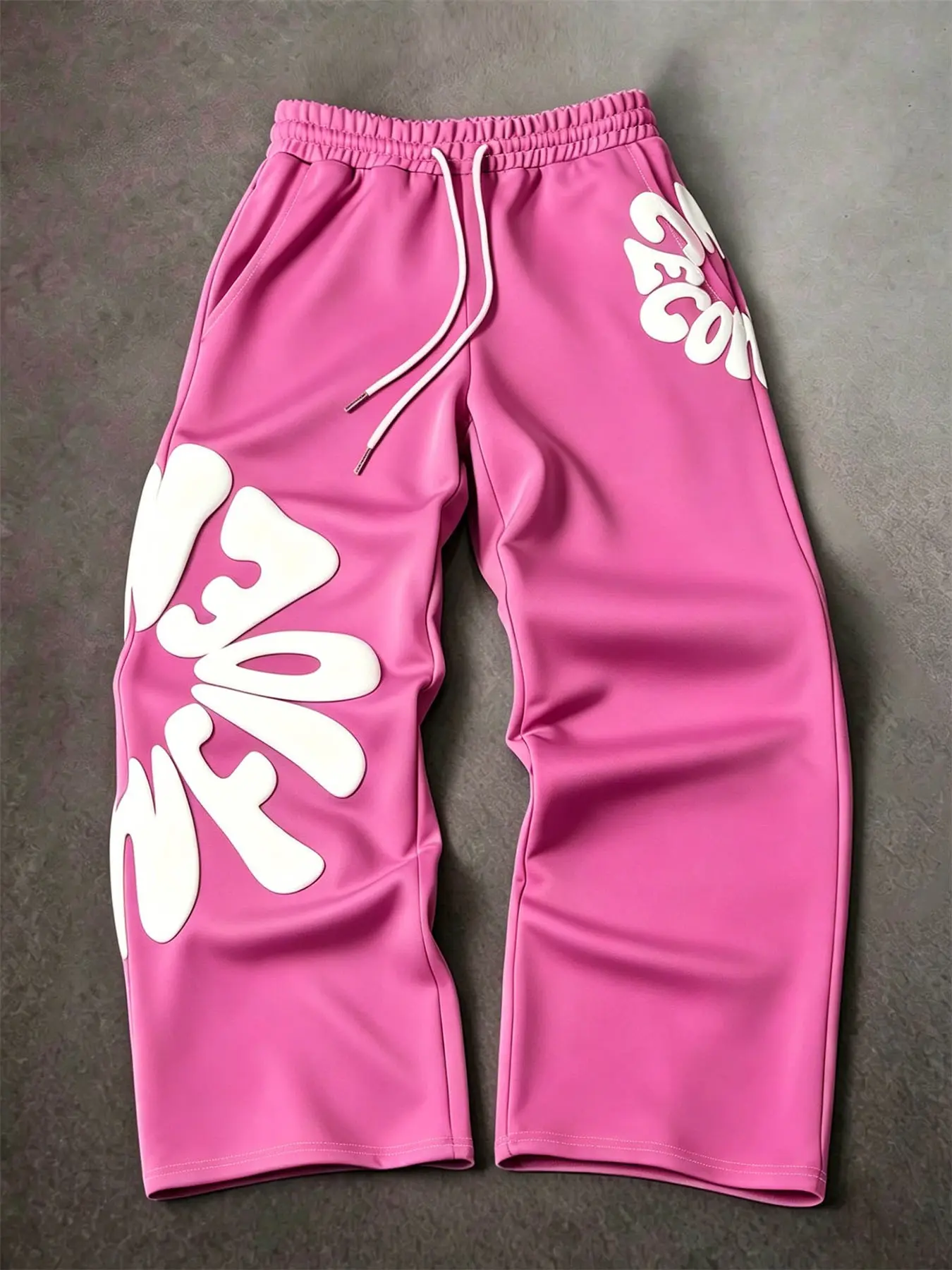 Men's Trendy Bubble Text Print Wide Leg Sweatpants, Casual Streetwear Drawstring Pants, Vintage Y2K Style Perfect For Daily Wear, School Outfits, Lounging, Vacations And Casual Hip-Hop Styling