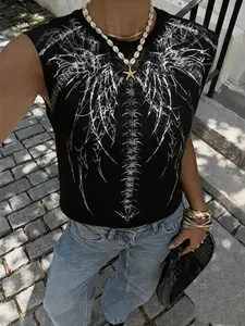 TikTok Viral Y2K Grunge Wing Print Crop Tank Top, Crew Neck Sleeveless Cropped Vest, Soft Casual Streetwear Tee for Teen Girls, Summer Daily Club Festival Going Out Slim Fit Tank Tops