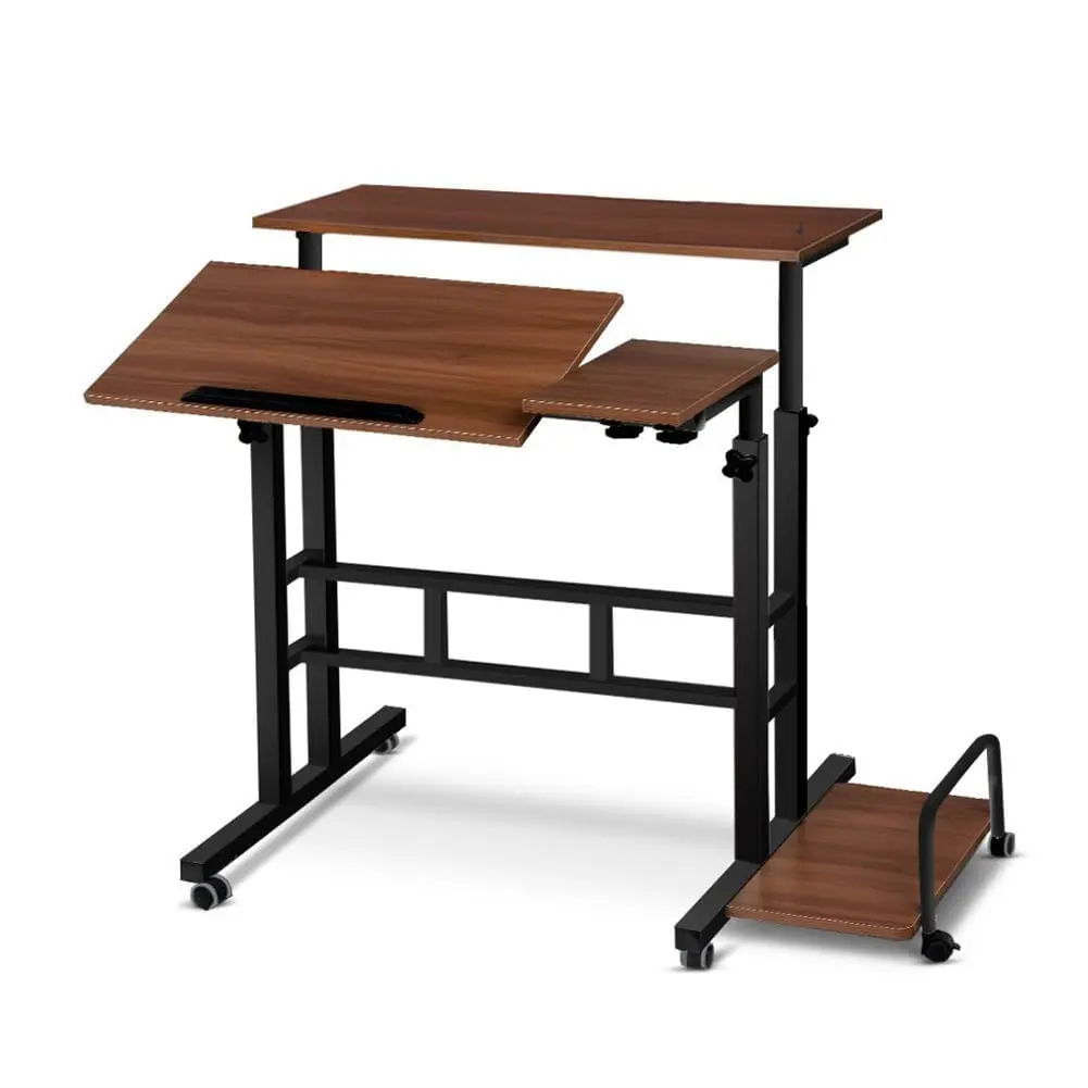 GARVEE Small Adjustable Height Standing Desk with Wheels, Mobile Portable Workstation and Rolling Table for Computer Use and Treadmill Walking Pad in Dark Walnut Color