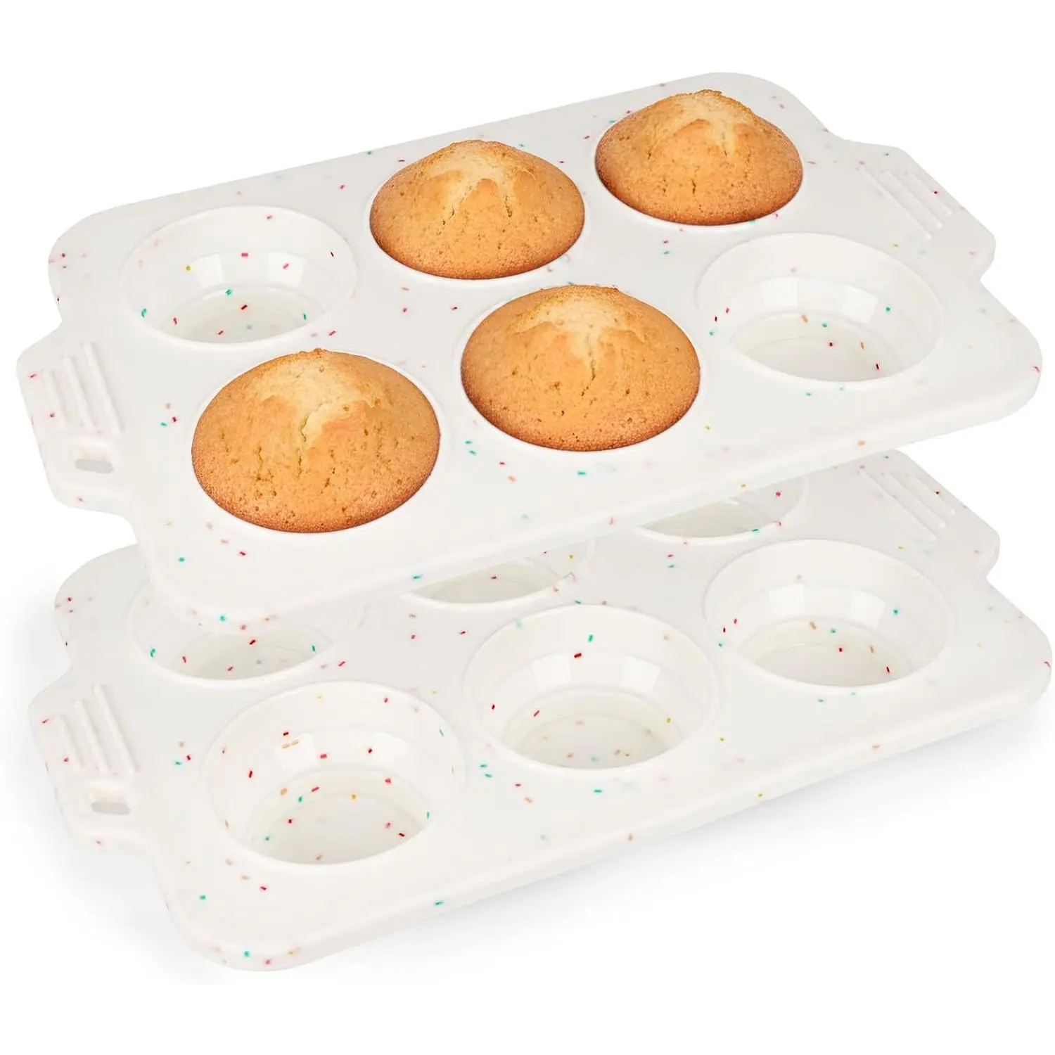 2 Pack  Muffin Pan - Non Stick Collapsible Metal-Reinforced Frame Cupcake Pan with Handles 6 Cup Regular,  Cupcake and Medium Muffin Tray, Baking Pan Molds for Oven Dishwasher Safe
