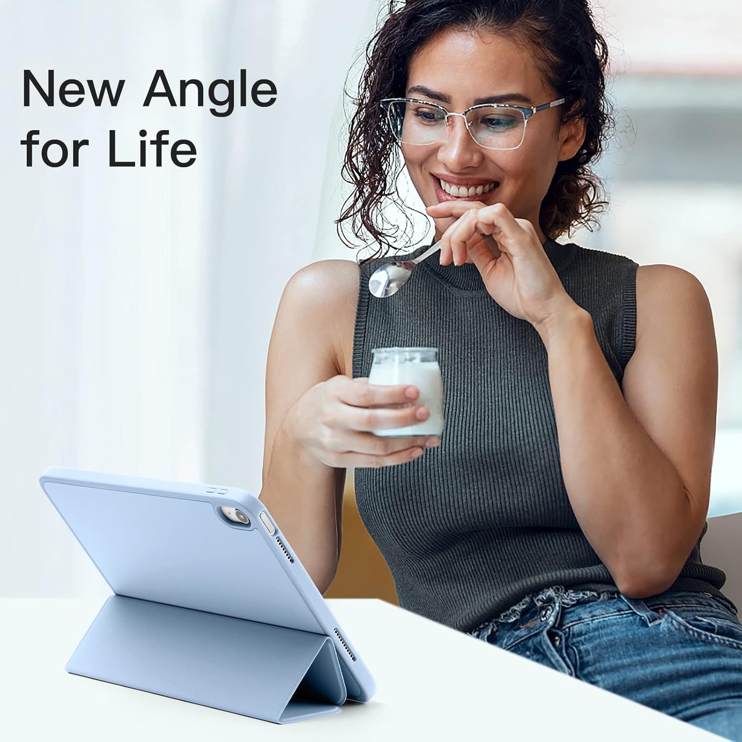 Compatible with iPad (A16) 11th Generation Case 11 Inch 2025, for iPad 10th Generation Case 10.9 Inch 2022 with Pencil Holder, Slim Trifold Stand Protective Cover with Soft TPU Back, Sky Blue