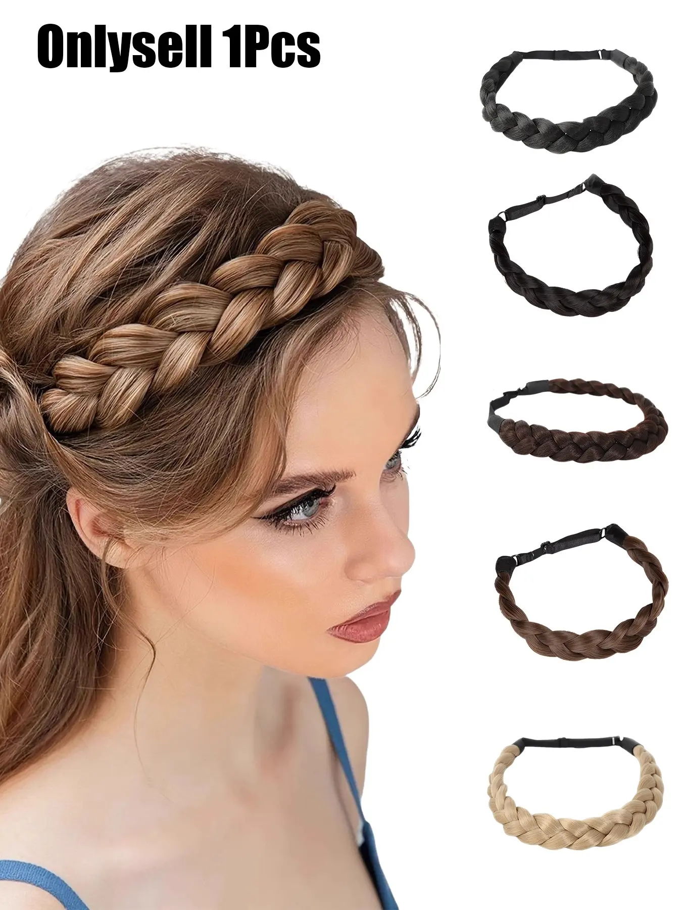Adjustable Synthetic Braided Wig Headband for Women, Realistic Fake Plait Hair Hoop, Bohemian Daily Hair Accessories