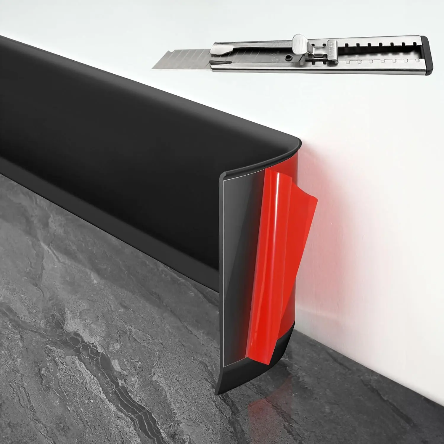 Baseboard Trim,4Inx 20Ft Flexible Baseboard Molding Trim | Self Adhesive Vinyl Cove Base, Peel and Stick PVC Wall Base Boards for Garage, Bathroom, Cabinet Floor Wall,Black