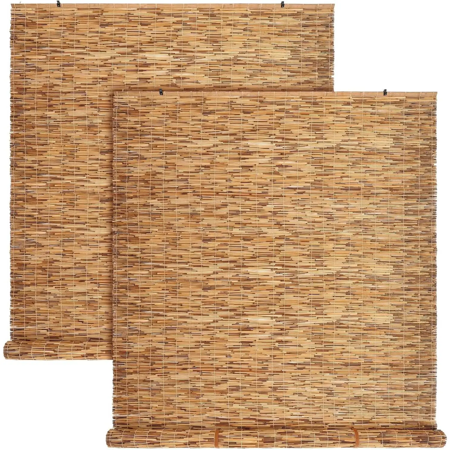2 Pcs Bamboo Shades Outdoor Reed Roll Up Blinds 48" W x 72" H Blackout Sunshade Cordless Bamboo Blinds for Home Porch, Patio & Windows Decor Shutters Sunlight Privacy Screen(Carbon Brown)
