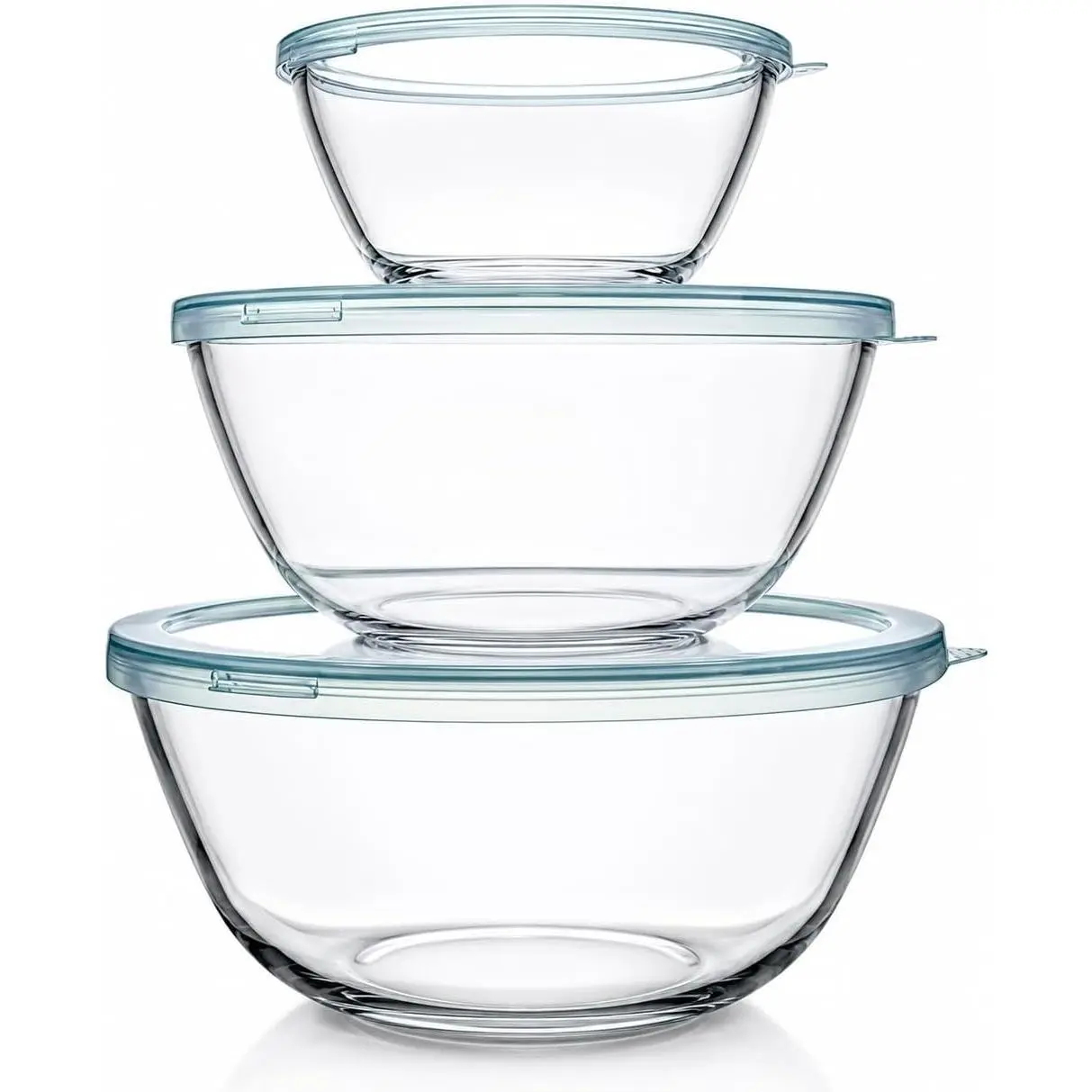 Glass Mixing Bowls with Lids Set(4.5QT, 2.7QT, 1.1QT)-Large Glass Mixing Bowls, Clear Salad Bowl for Baking, Cooking, Serving, Food Prep, 3PC Nesting Bowls for Kitchen Storage & Dishwasher Safe