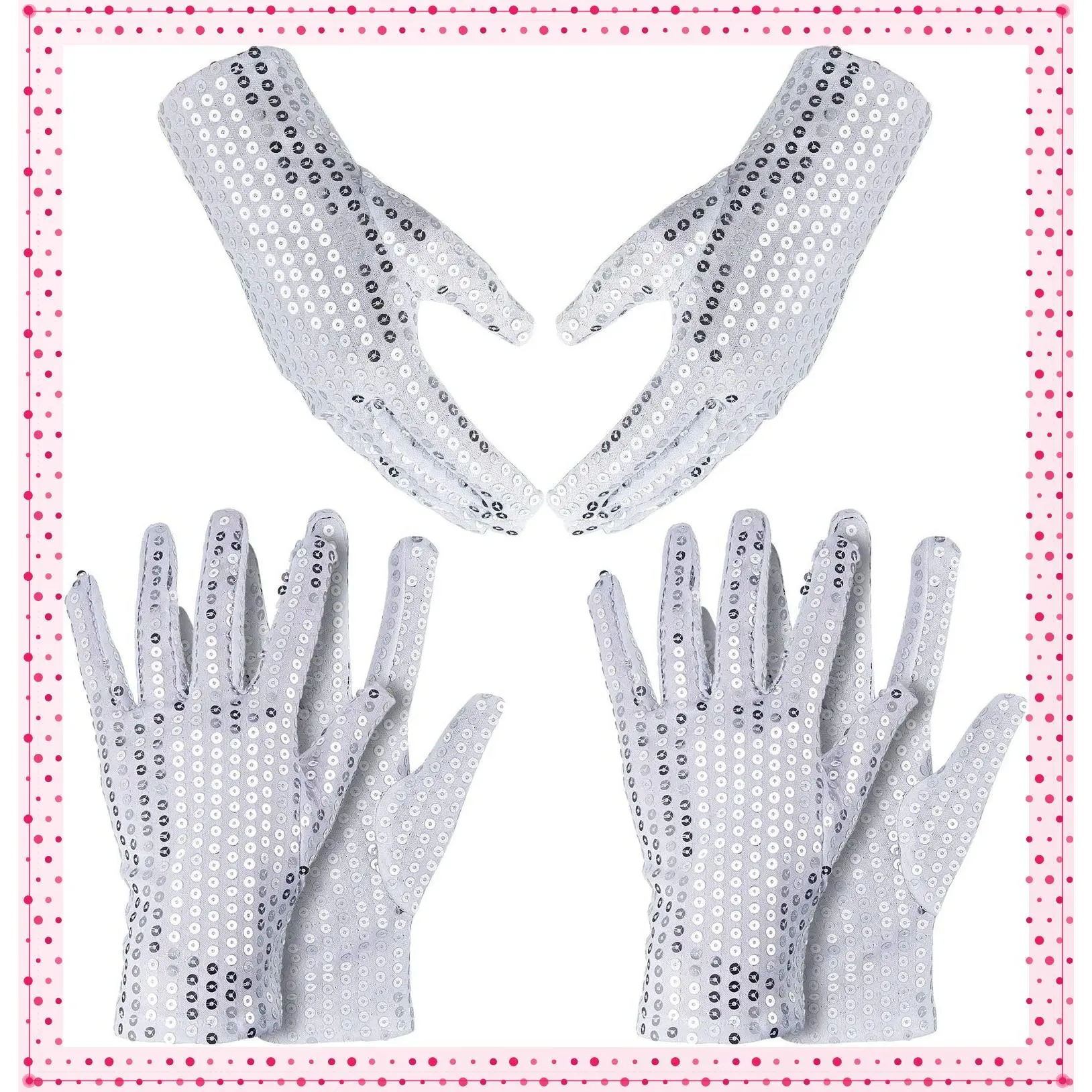 3 Pairs Silver Sequin Mesh Glitter Gloves for Women Girls - Shiny Dance Party Costume Accessories, Skating Dress Up MittensGift