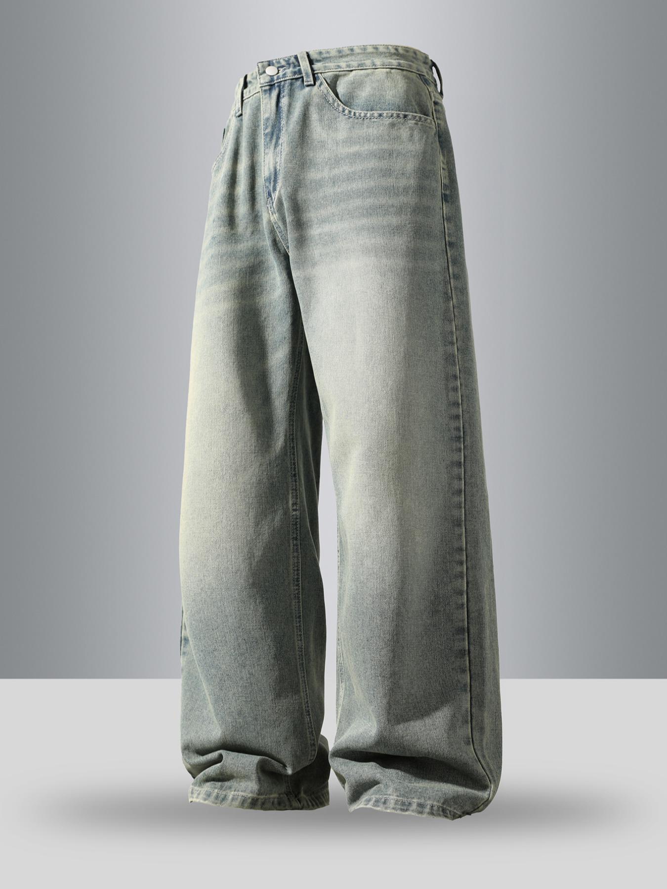 Men's retro vintage washed straight leg jeans, Fashion Casual Jeans, Denim Trouser, casual four season streetwear street style, zipper placket, solid color pattern, daily wear of denim pants, if you like loose fit, it is recommended to buy one size larger