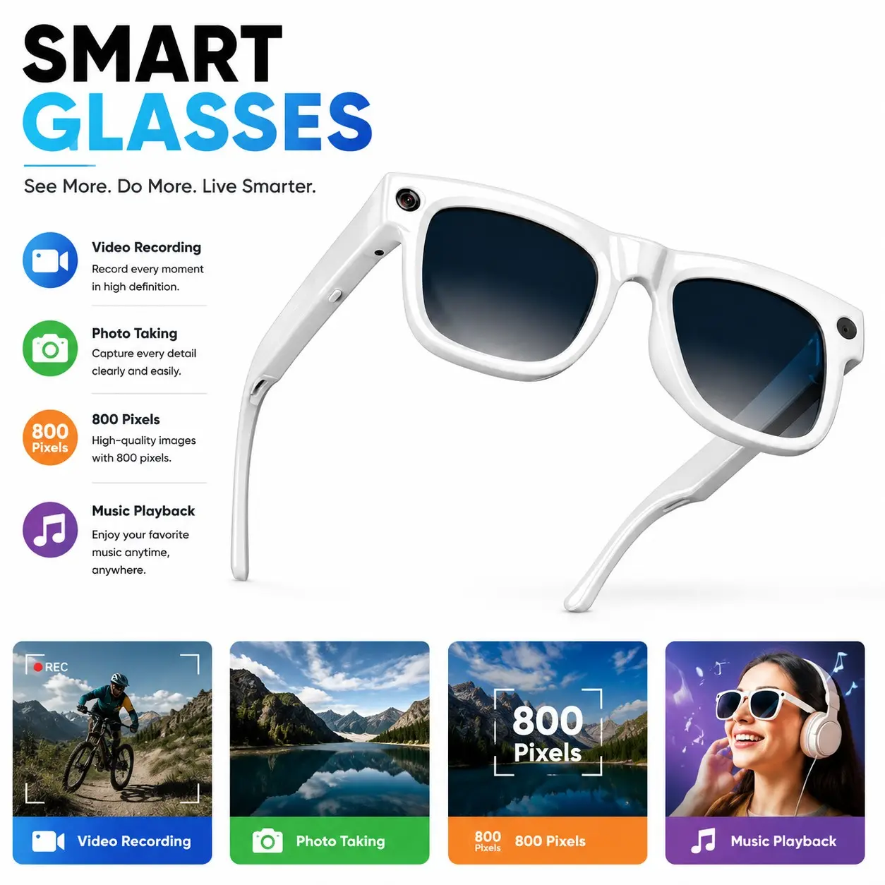 New Smart Glasses with 8mp Camera, Real-Time Ai Translation, Video Recording, Music Playback, Ideal for Daily Use, Casual Smart Glasses, Wearable Smart Glasses