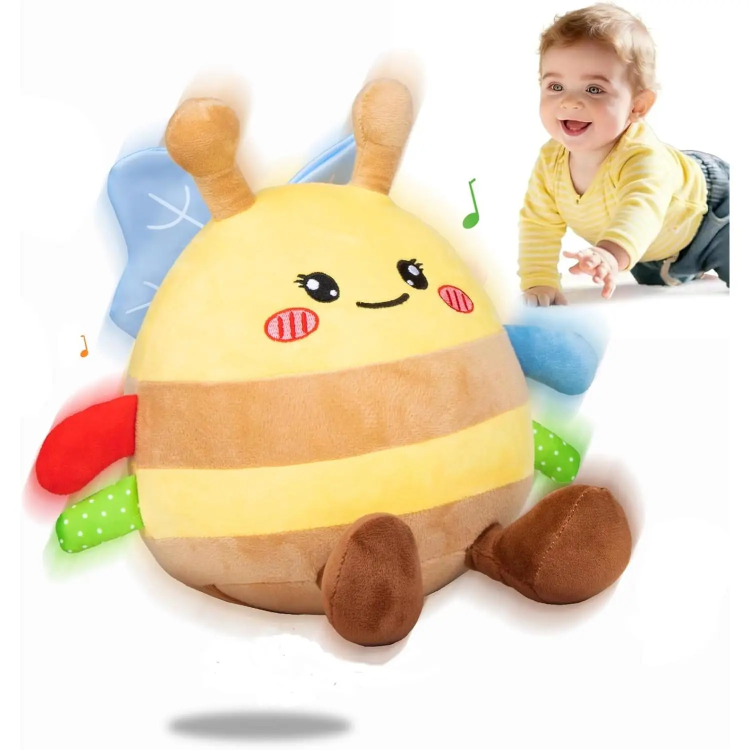 Baby Toys 6-12 18 Months, Musical Crawl Plush Bee Baby Toys 9 Month Old, Tummy Time Bouncing Bee Toys  One Year Old Boy Girl, Singing Recording Repeats What You Say New model