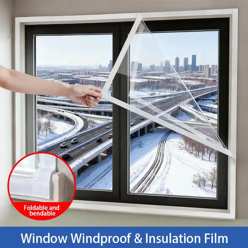 EVA Clear Window Thermal Insulation Film, Self-Adhesive Windproof Waterproof Sealing Cover, Easy Installation, View