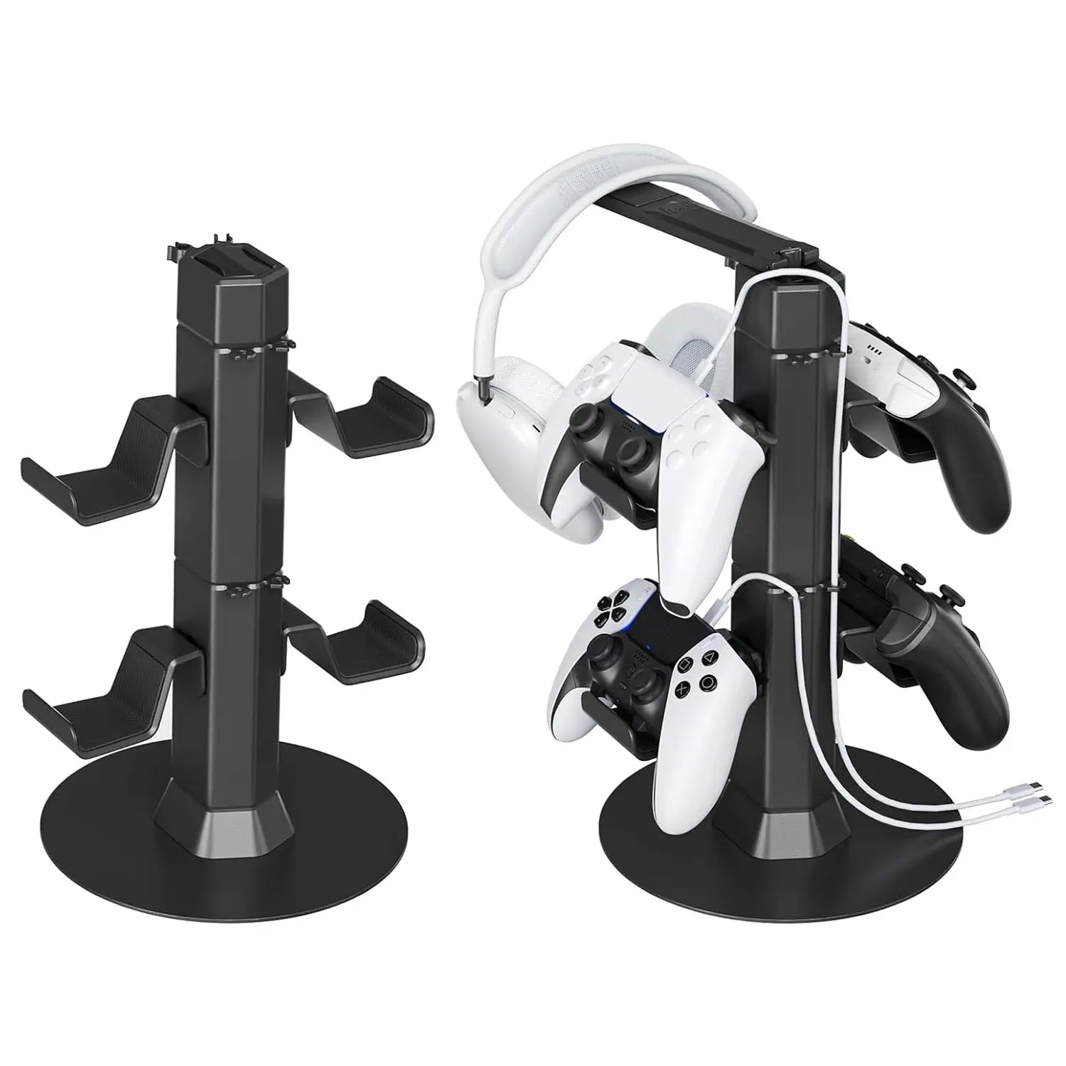 Gaming Controller & Headset Holder Stand for Desk, Compact with Charger Cable Organizer Headphone Stand Mount Swivel for PS5/ Xbox/ PS4/ Switch, Metal Base Controller Hook for Storage with 360° Rotatable Hanger, Headphone Accessories