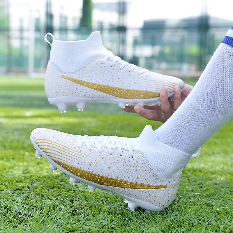 Unisex Synthetic High-Top Football Cleats with Ankle Support, AG Spikes for Artificial Turf Training